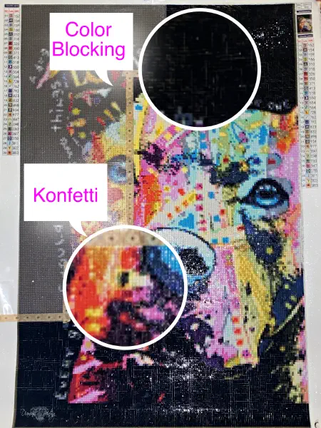 Diamond Painting Begriffe Konfetti & Color Blocking