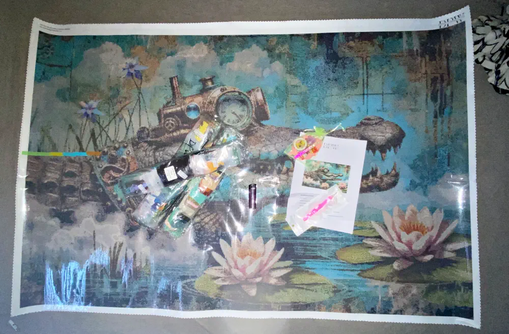 Diamond Painting Bild viele Farben: Krokodil mit 300 Farben und Zubehör